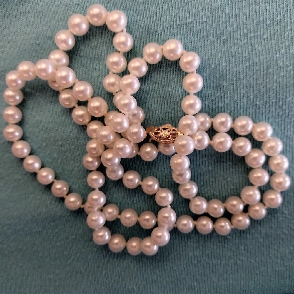 Rare Aura 24" White Freshwater Cultured AA Quality 5-6mm Pearl Necklace